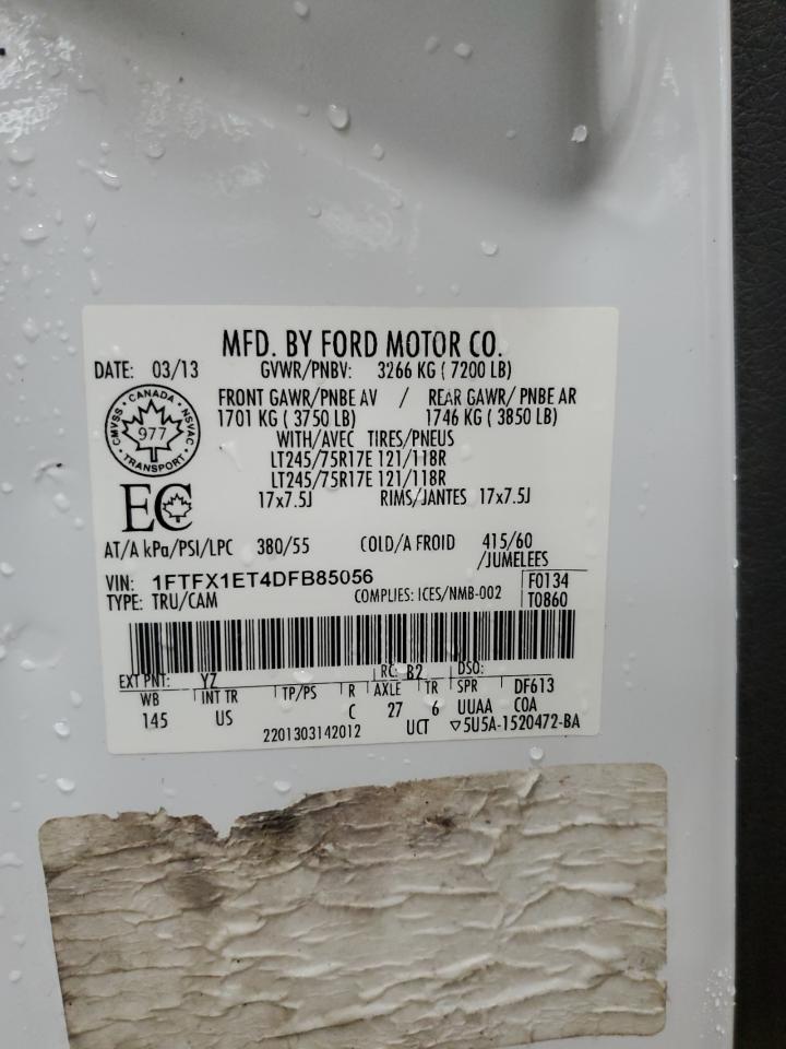 2013 Ford F150 Super Cab VIN: 1FTFX1ET4DFB85056 Lot: 64224495