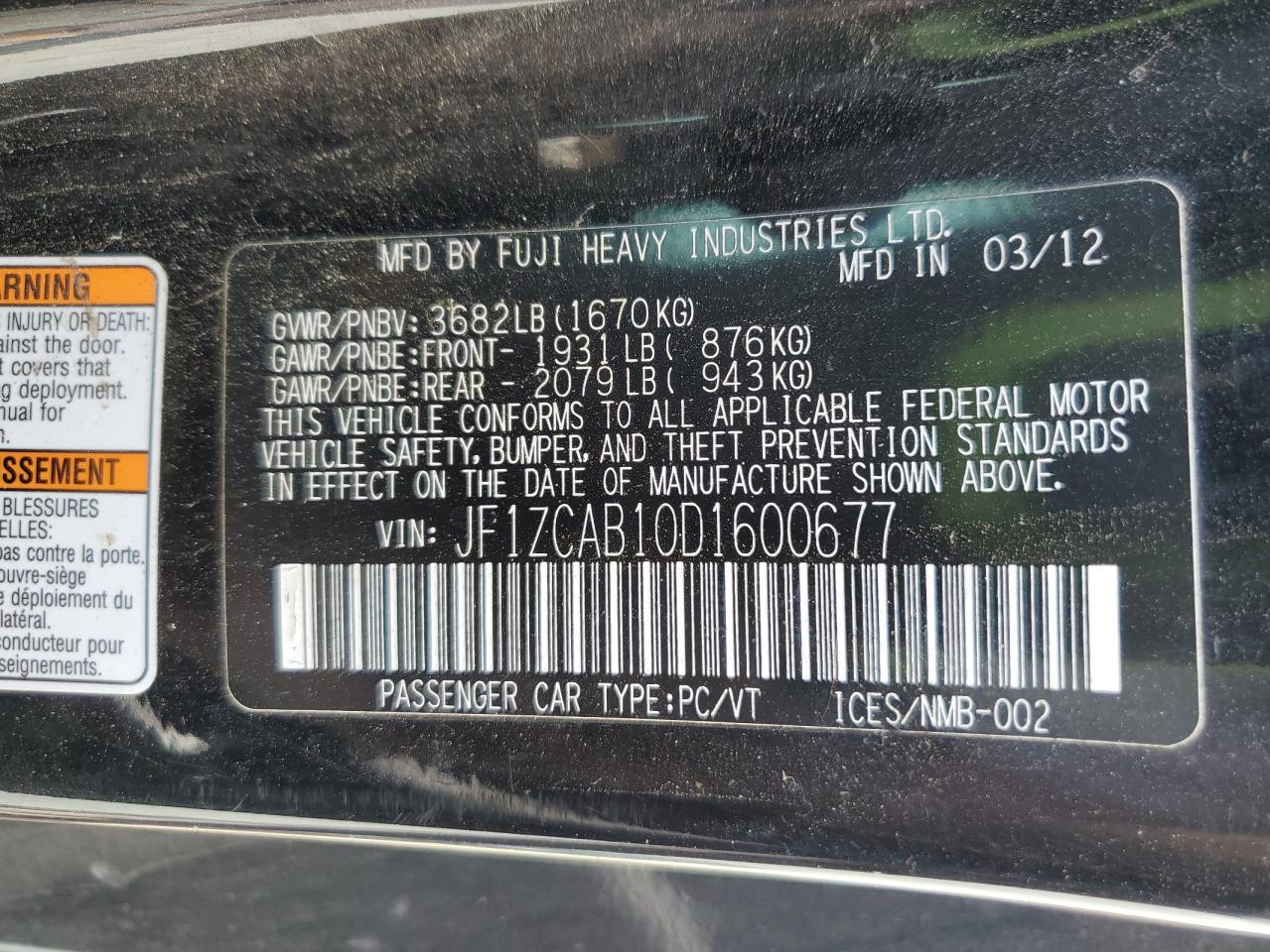 2013 Subaru Brz 2.0 Premium VIN: JF1ZCAB10D1600677 Lot: 67365535