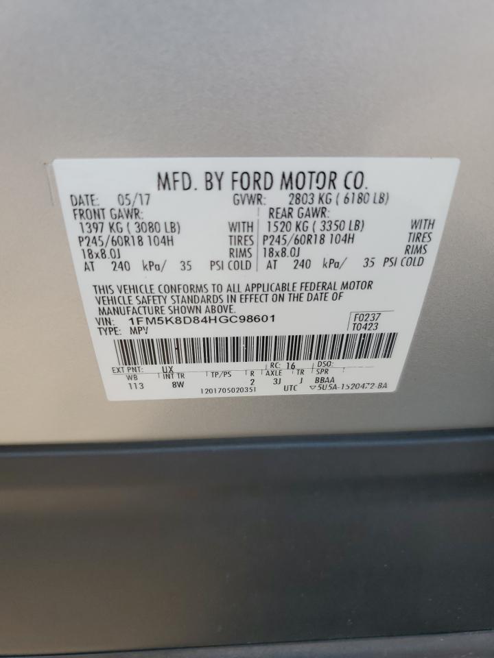 2017 Ford Explorer Xlt VIN: 1FM5K8D84HGC98601 Lot: 63190465