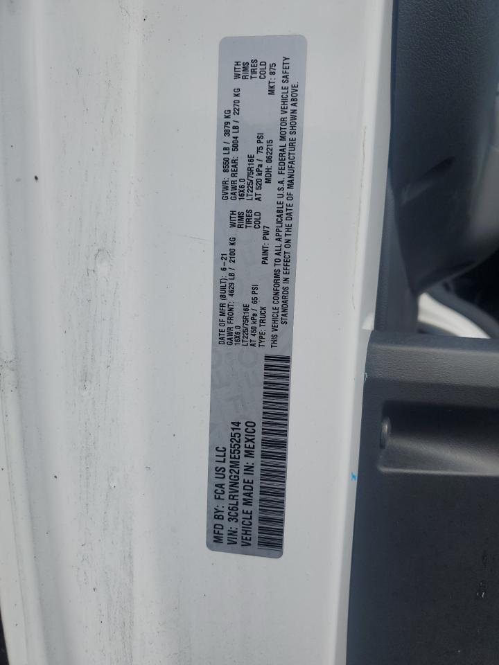 2021 Ram Promaster 1500 1500 Standard VIN: 3C6LRVNG2ME552514 Lot: 65164125