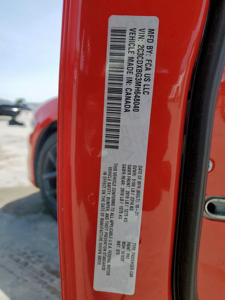 2021 Dodge Charger Sxt VIN: 2C3CDXBG3MH648040 Lot: 63813985