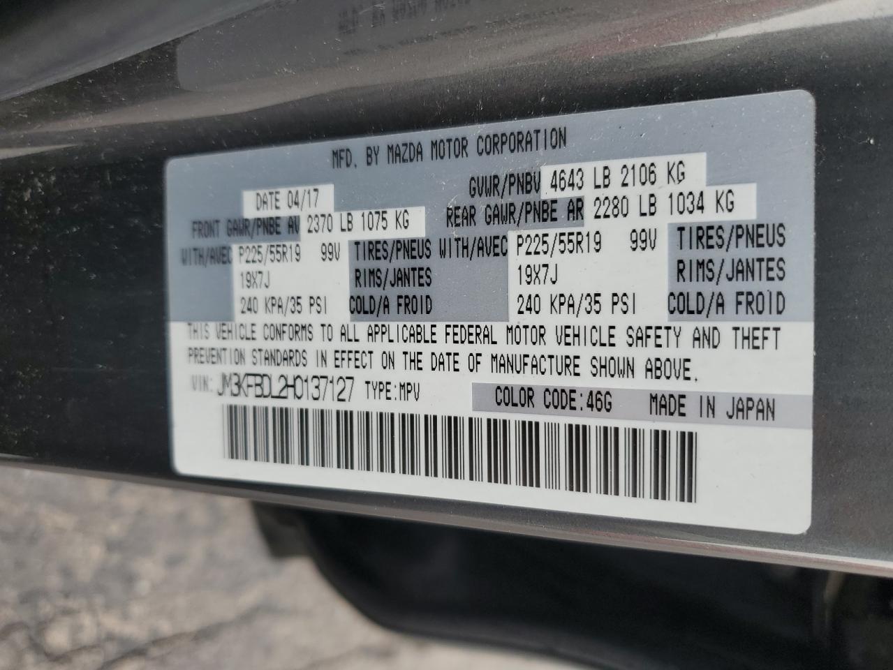 2017 Mazda Cx-5 Grand Touring VIN: JM3KFBDL2H0137127 Lot: 64879155