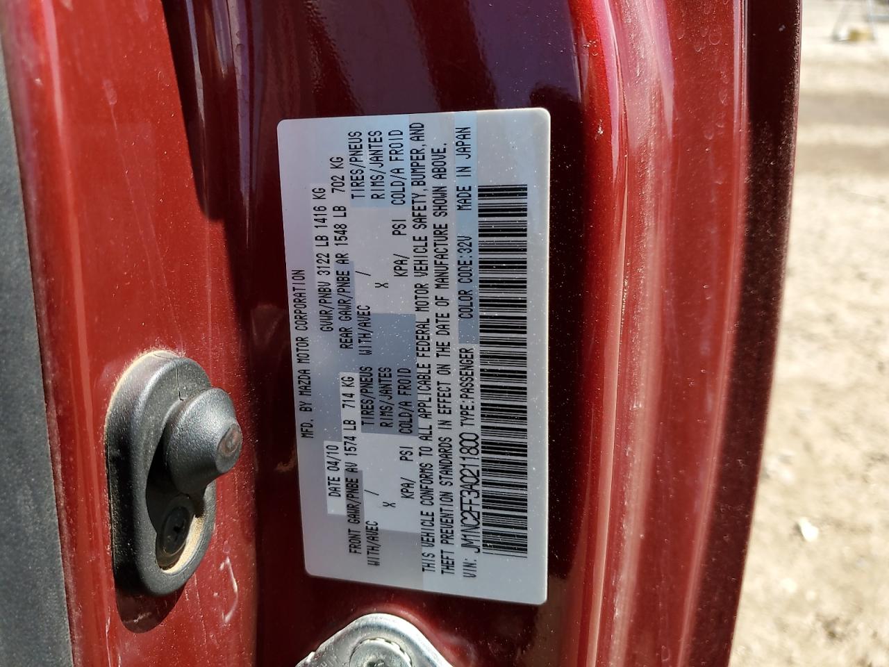 2010 Mazda Mx-5 Miata VIN: JM1NC2FF3A0211800 Lot: 63769845