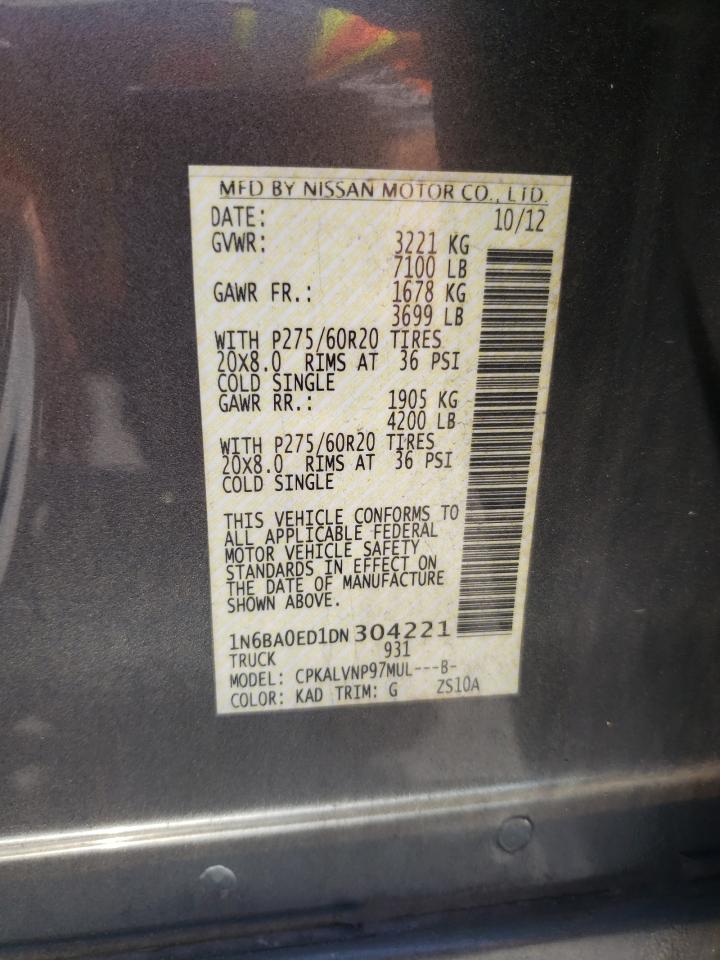 2013 Nissan Titan S VIN: 1N6BA0ED1DN304221 Lot: 64286515