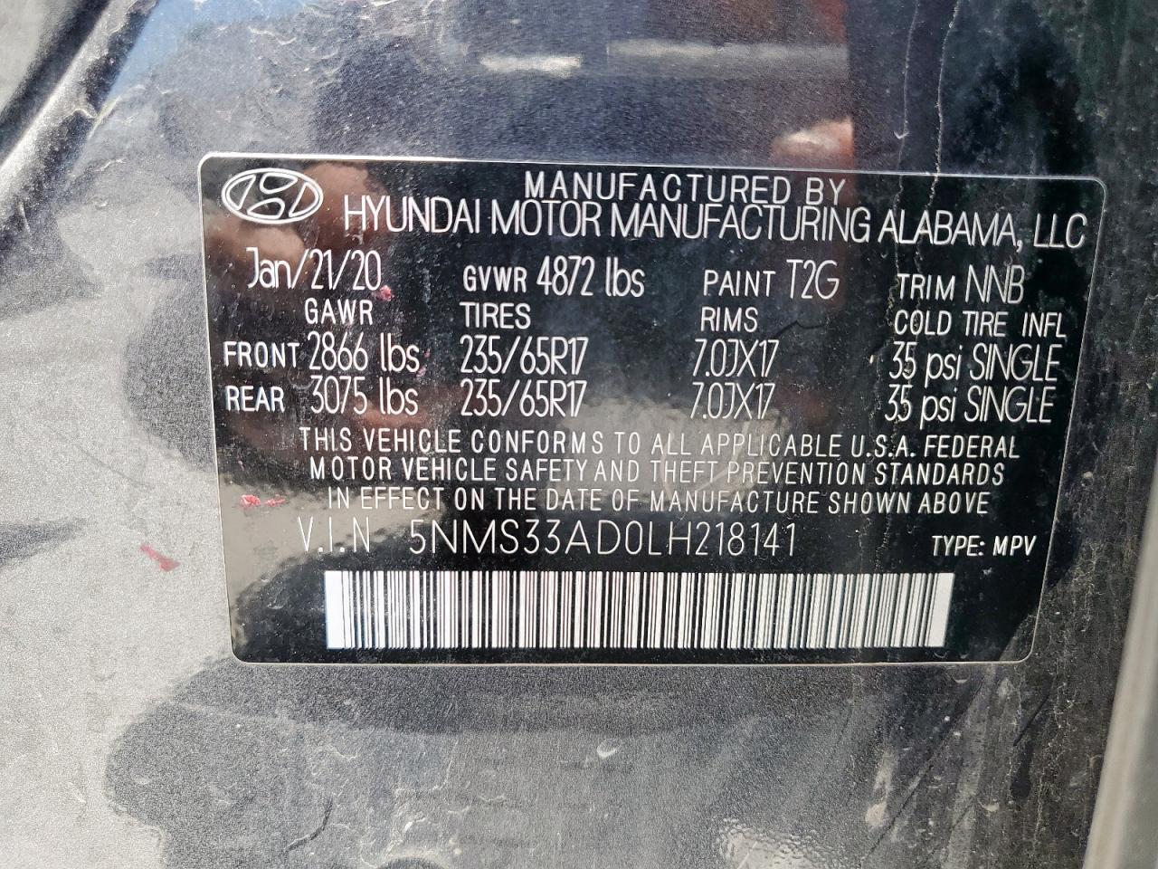 2020 Hyundai Santa Fe Sel VIN: 5NMS33AD0LH218141 Lot: 64048895