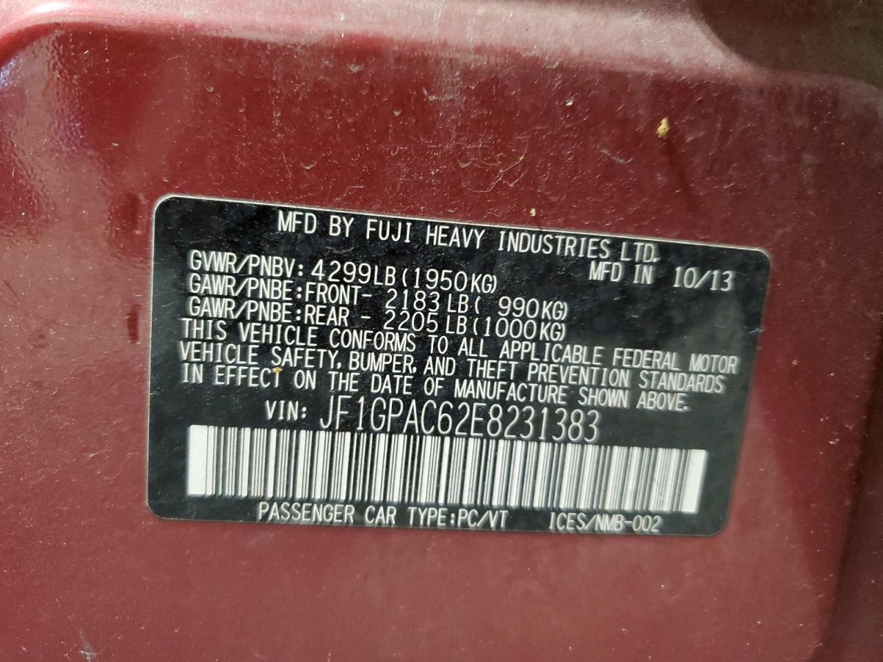2014 Subaru Impreza Premium VIN: JF1GPAC62E8231383 Lot: 64573835