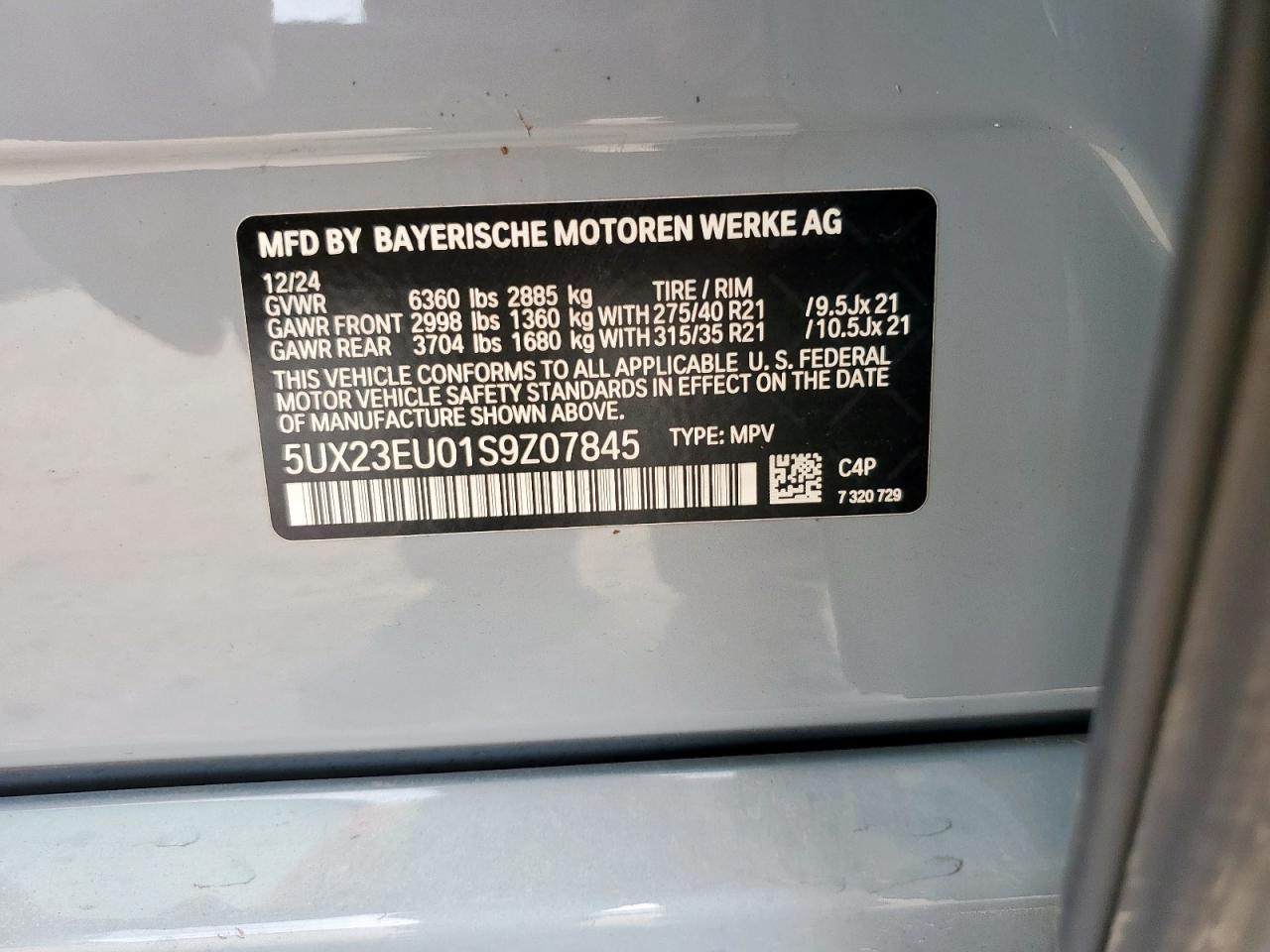 2025 BMW X5 xDrive40I VIN: 5UX23EU01S9Z07845 Lot: 64579585