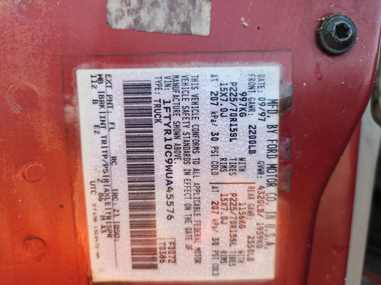 1998 Ford Ranger VIN: 1FTYR10C9WUA45576 Lot: 64458175