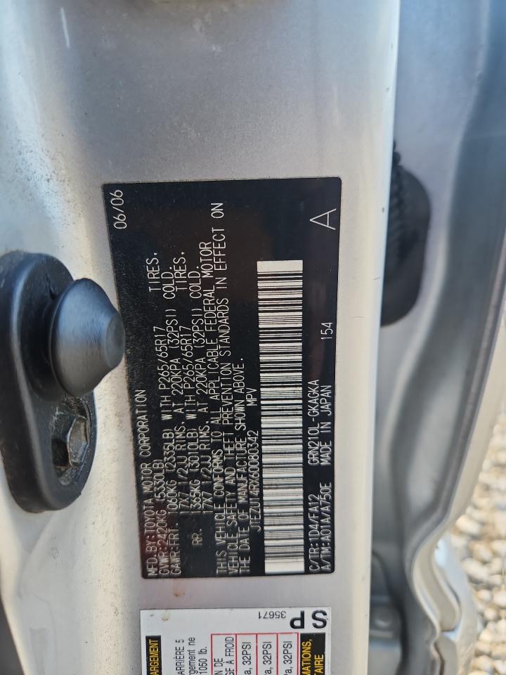 2006 Toyota 4Runner Sr5 VIN: JTEZU14RX60080342 Lot: 63663665