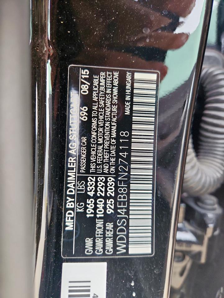 2015 Mercedes-Benz Cla 250 VIN: WDDSJ4EB8FN274118 Lot: 62943615