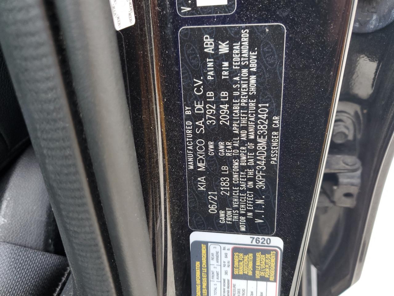 2021 Kia Forte Gt Line VIN: 3KPF34AD8ME382401 Lot: 64278915