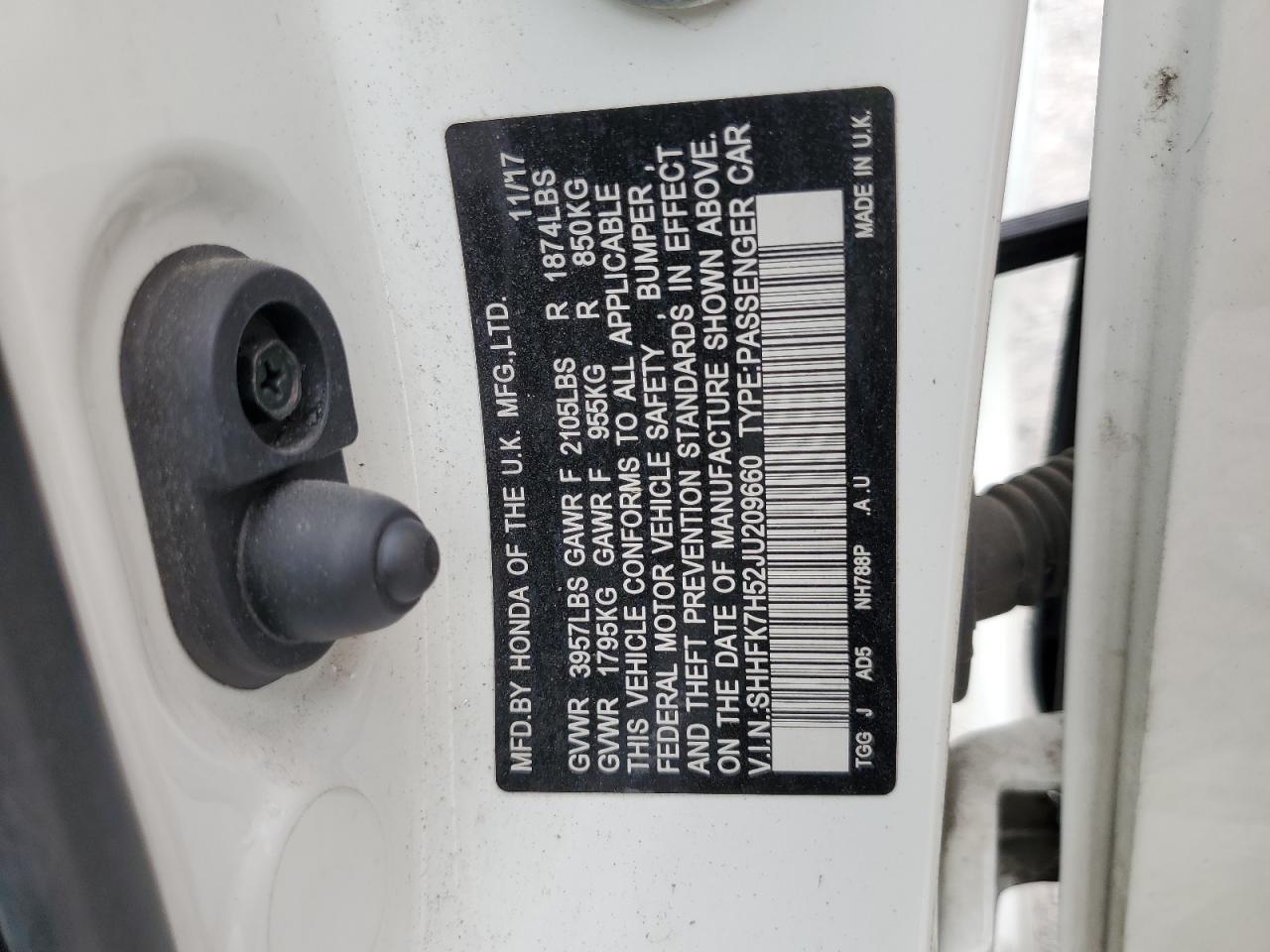 2018 Honda Civic Ex VIN: SHHFK7H52JU209660 Lot: 65230645