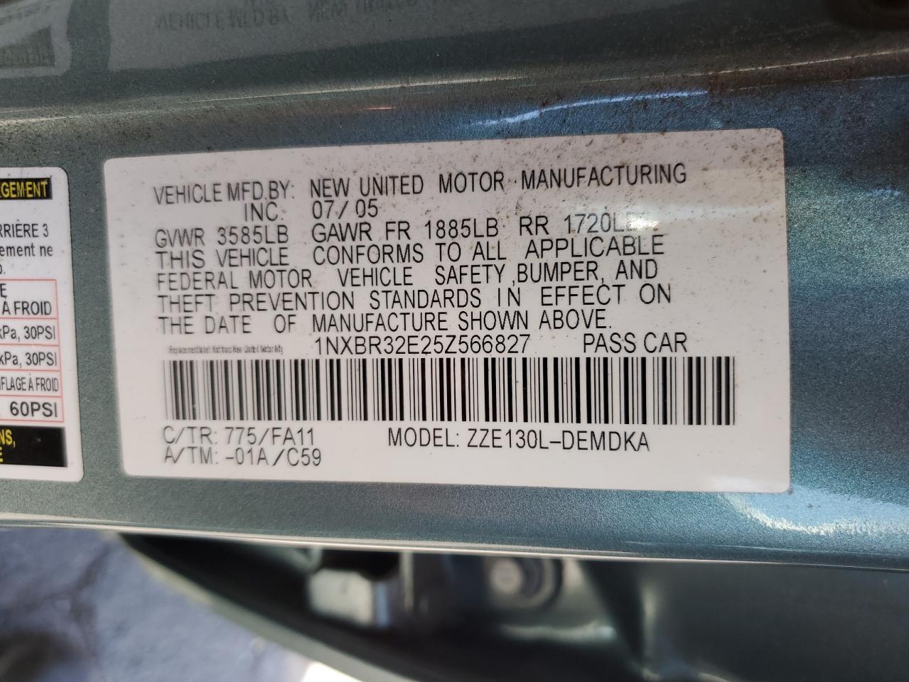 2005 Toyota Corolla Ce VIN: 1NXBR32E25Z566827 Lot: 63502835