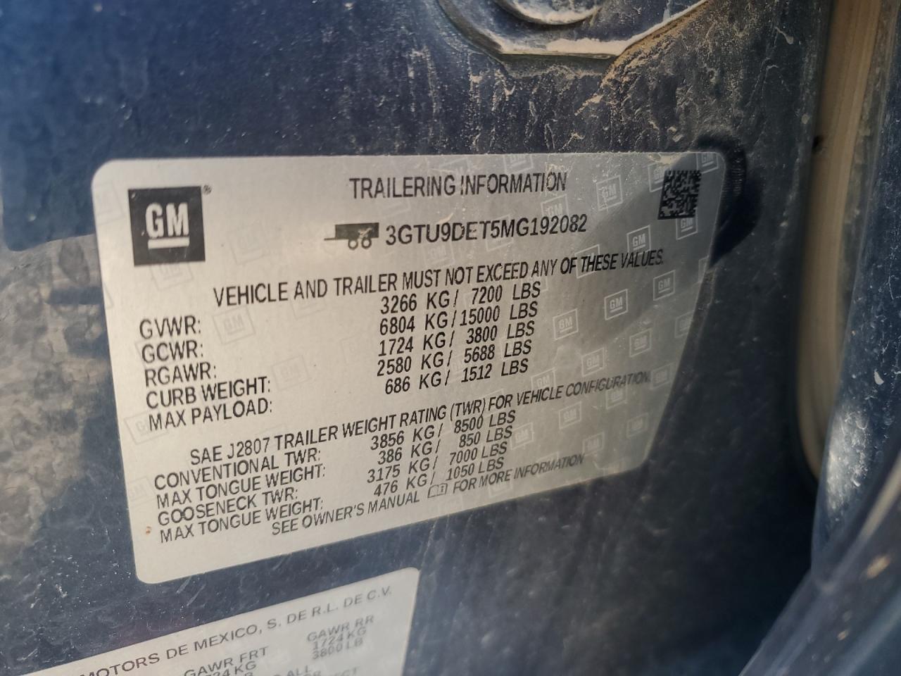 2021 GMC Sierra K1500 Slt VIN: 3GTU9DET5MG192082 Lot: 65752935