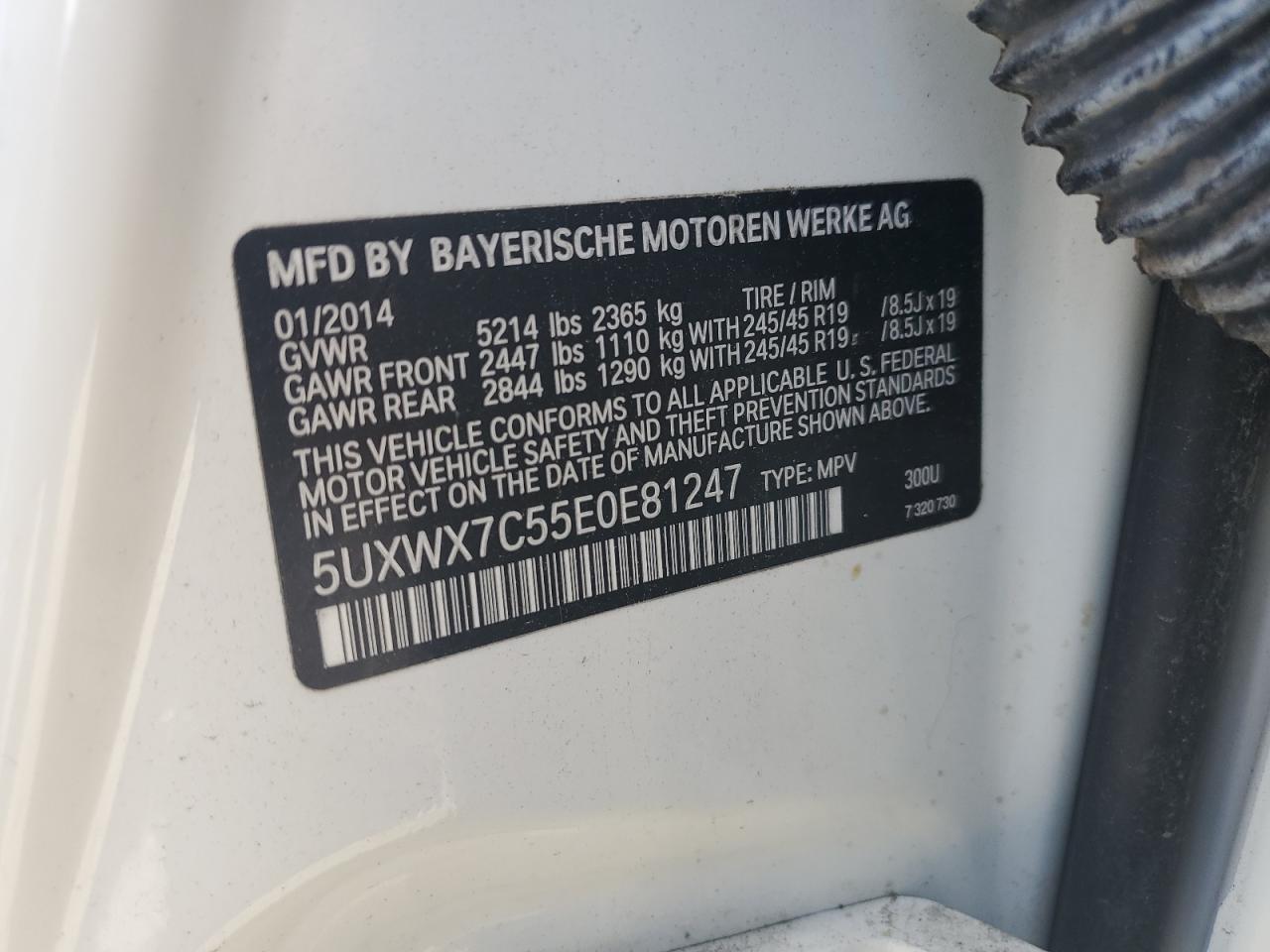 2014 BMW X3 xDrive35I VIN: 5UXWX7C55E0E81247 Lot: 65121985