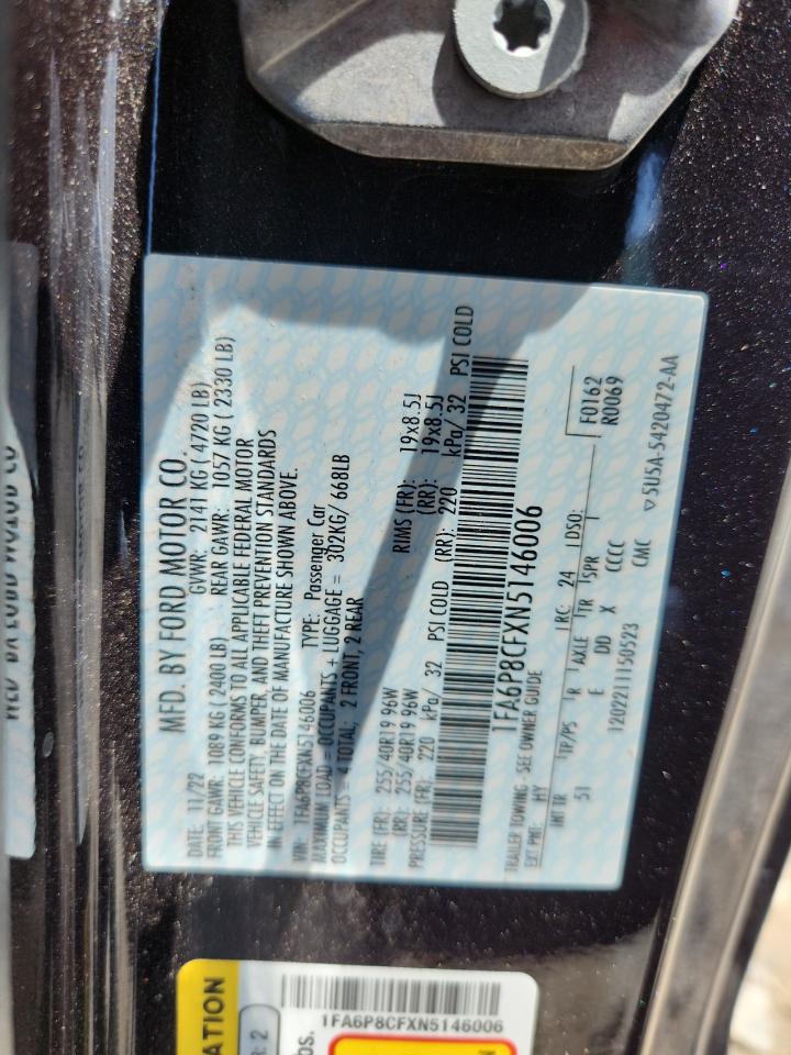 2022 Ford Mustang Gt VIN: 1FA6P8CFXN5146006 Lot: 64889665
