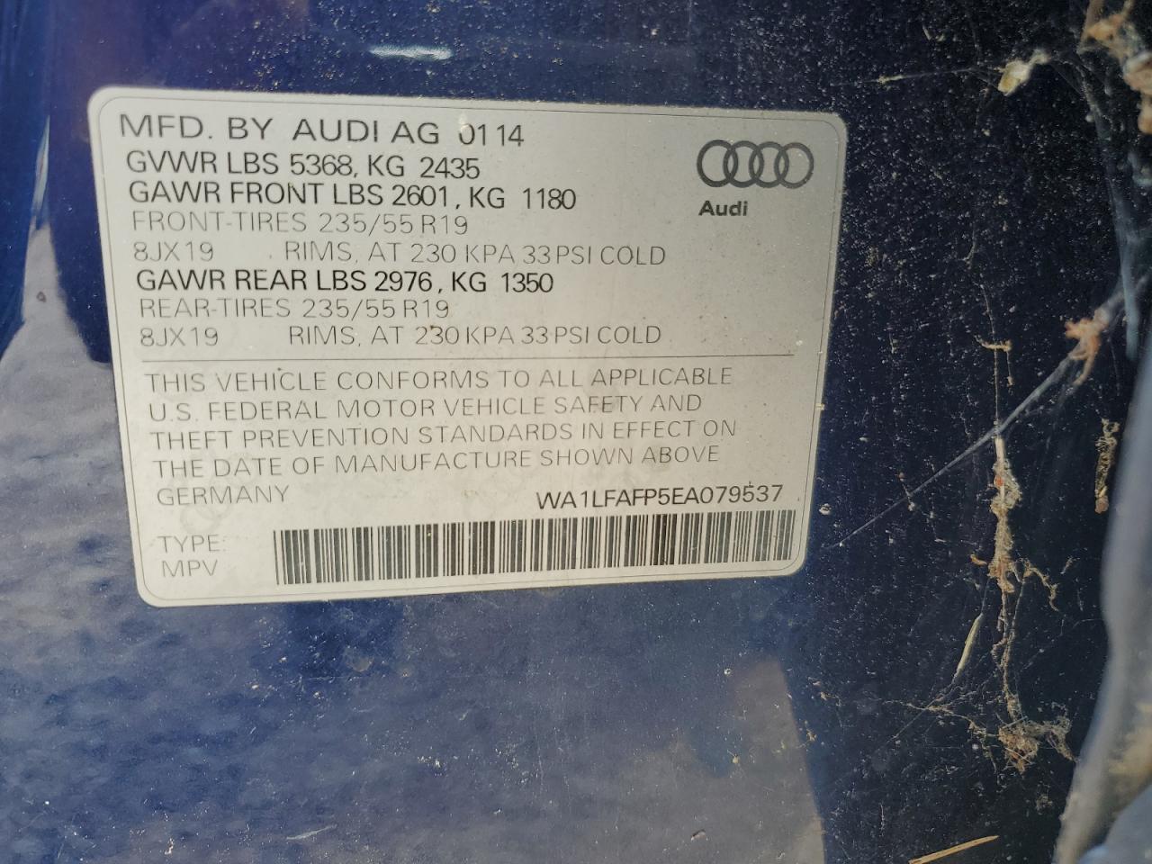 2014 Audi Q5 Premium Plus VIN: WA1LFAFP5EA079537 Lot: 64208615
