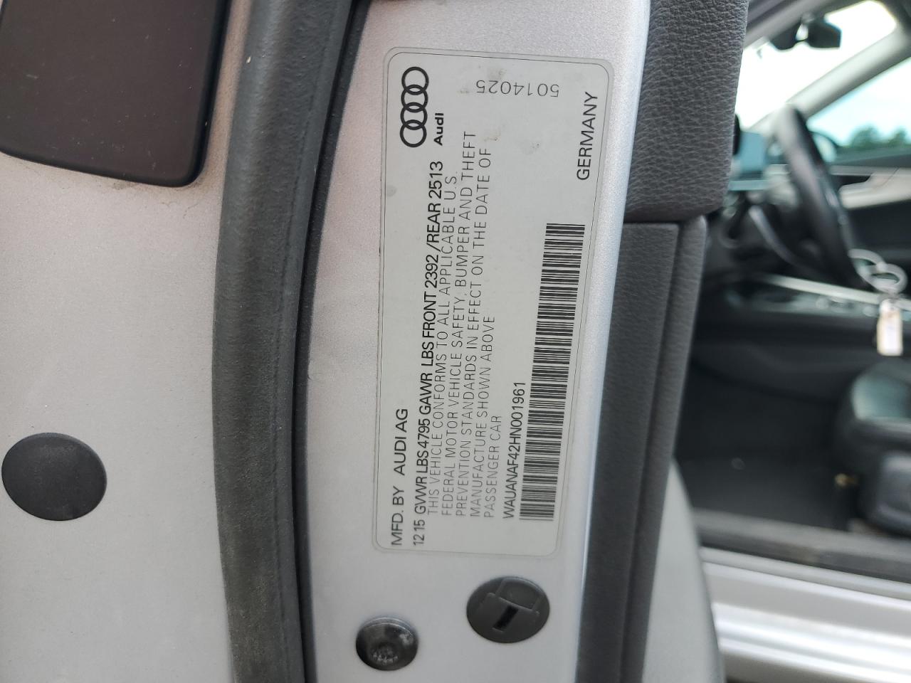 2017 Audi A4 Premium VIN: WAUANAF42HN001961 Lot: 63376135