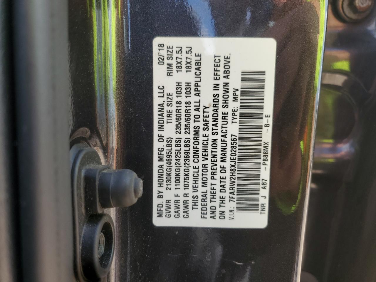2018 Honda Cr-V Exl VIN: 7FARW2H8XJE028567 Lot: 64743815