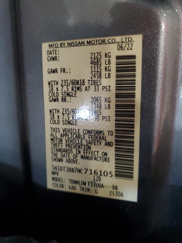 2022 Nissan Rogue Sv VIN: 5N1BT3BB7NC716105 Lot: 66152125