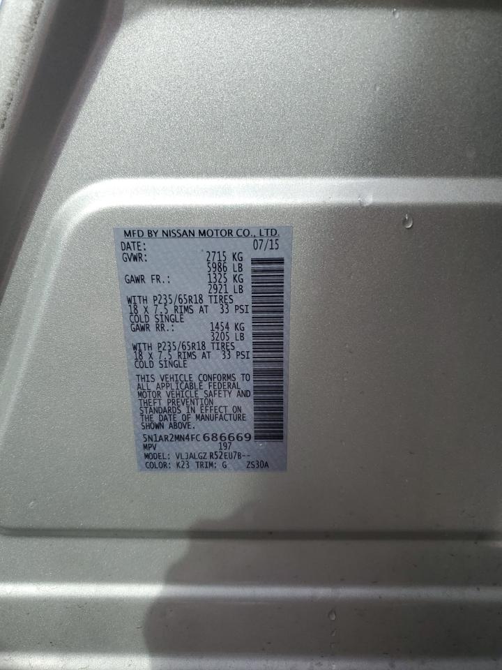 2015 Nissan Pathfinder S VIN: 5N1AR2MN4FC686669 Lot: 65067415