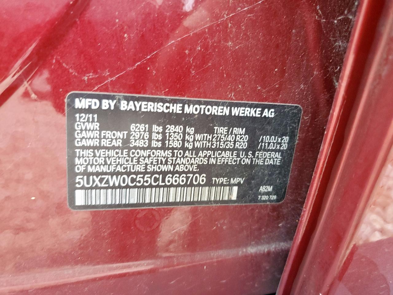 2012 BMW X5 xDrive35D VIN: 5UXZW0C55CL666706 Lot: 63147255