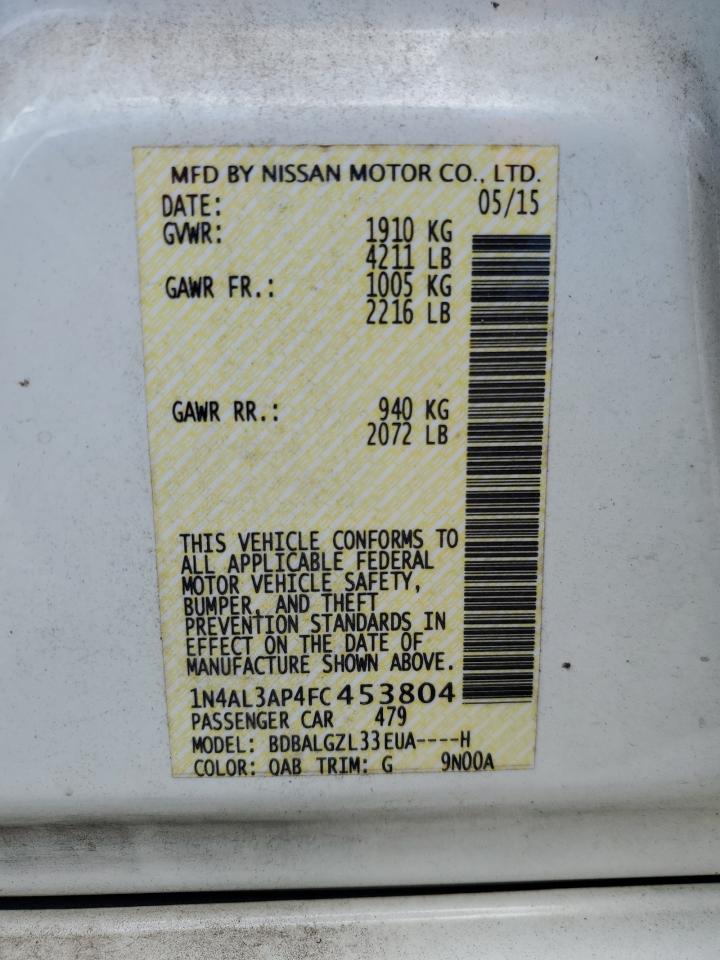 2015 Nissan Altima 2.5 VIN: 1N4AL3AP4FC453804 Lot: 63211585