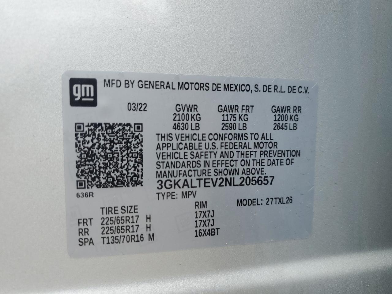 2022 GMC Terrain Sle VIN: 3GKALTEV2NL205657 Lot: 65152735