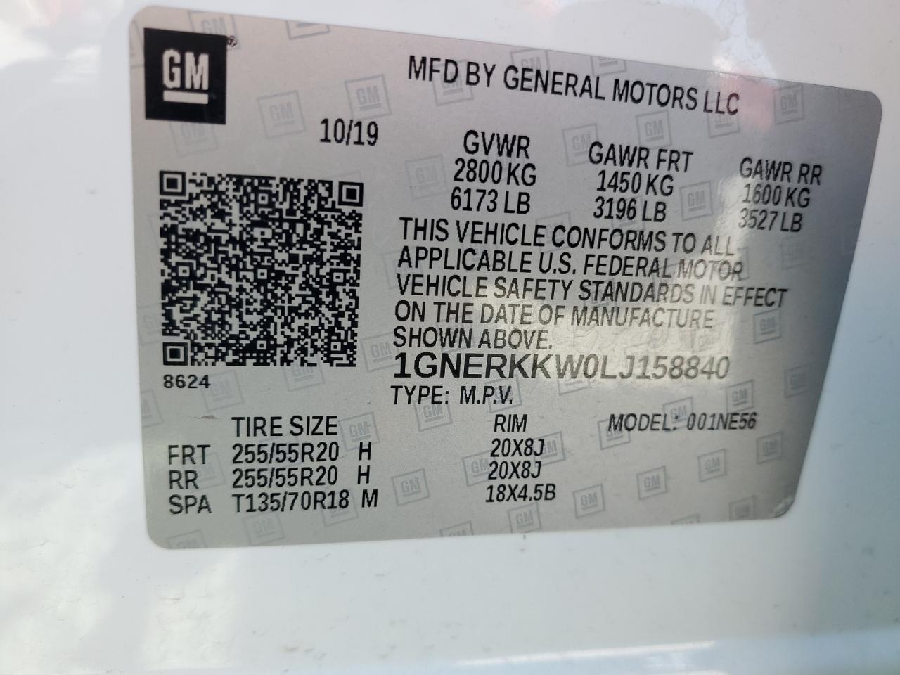 2020 Chevrolet Traverse Premier VIN: 1GNERKKW0LJ158840 Lot: 63845295