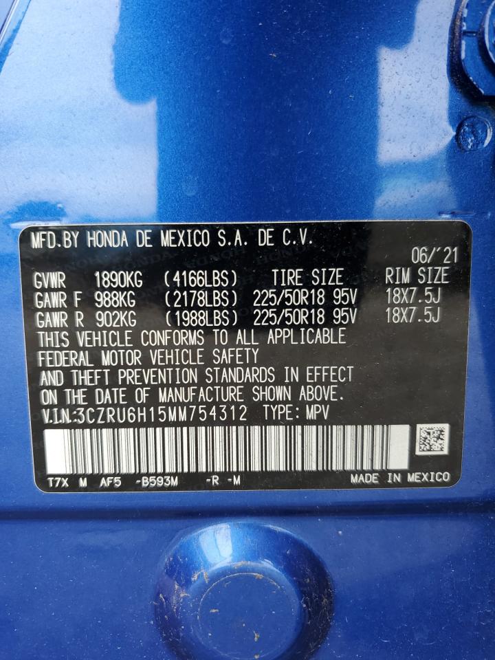 2021 Honda Hr-V Sport VIN: 3CZRU6H15MM754312 Lot: 64131995