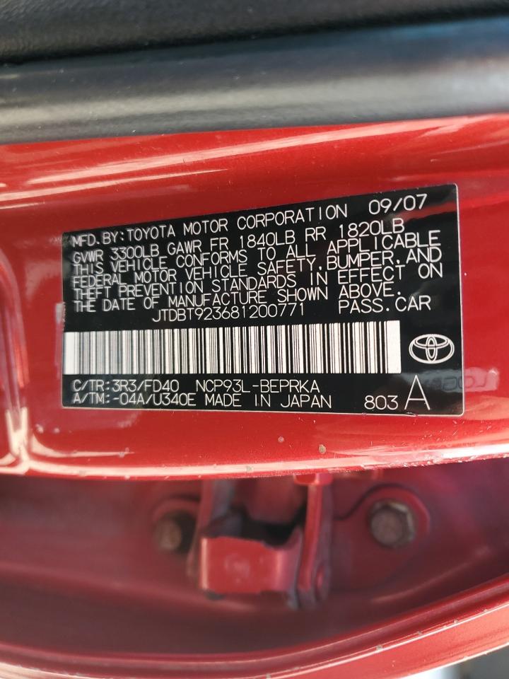 2008 Toyota Yaris VIN: JTDBT923681200771 Lot: 64115425