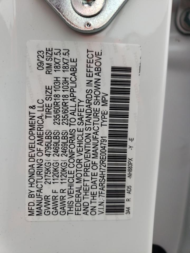 2024 Honda Cr-V Exl VIN: 7FARS4H72RE004791 Lot: 65245125