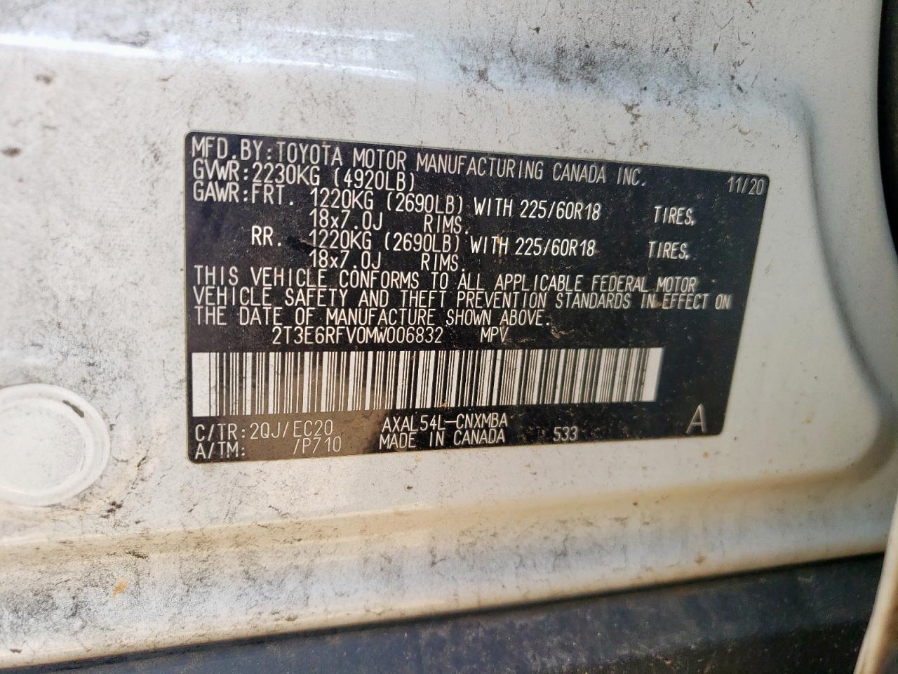 2021 Toyota Rav4 Xse VIN: 2T3E6RFV0MW006832 Lot: 64700305