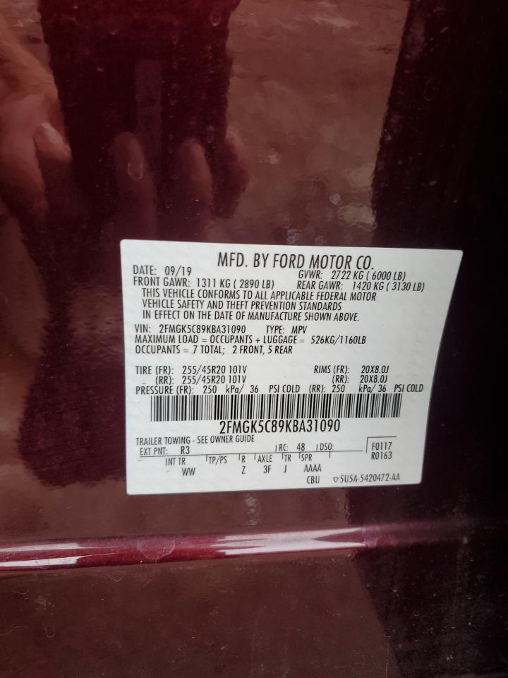 2019 Ford Flex Sel VIN: 2FMGK5C89KBA31090 Lot: 63821565