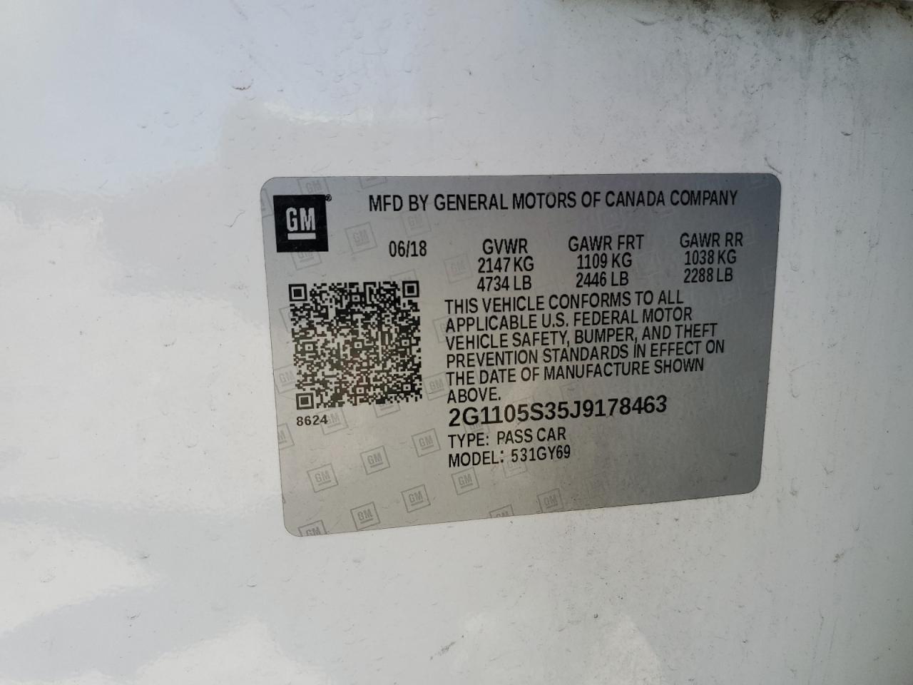2018 Chevrolet Impala Lt VIN: 2G1105S35J9178463 Lot: 63082905