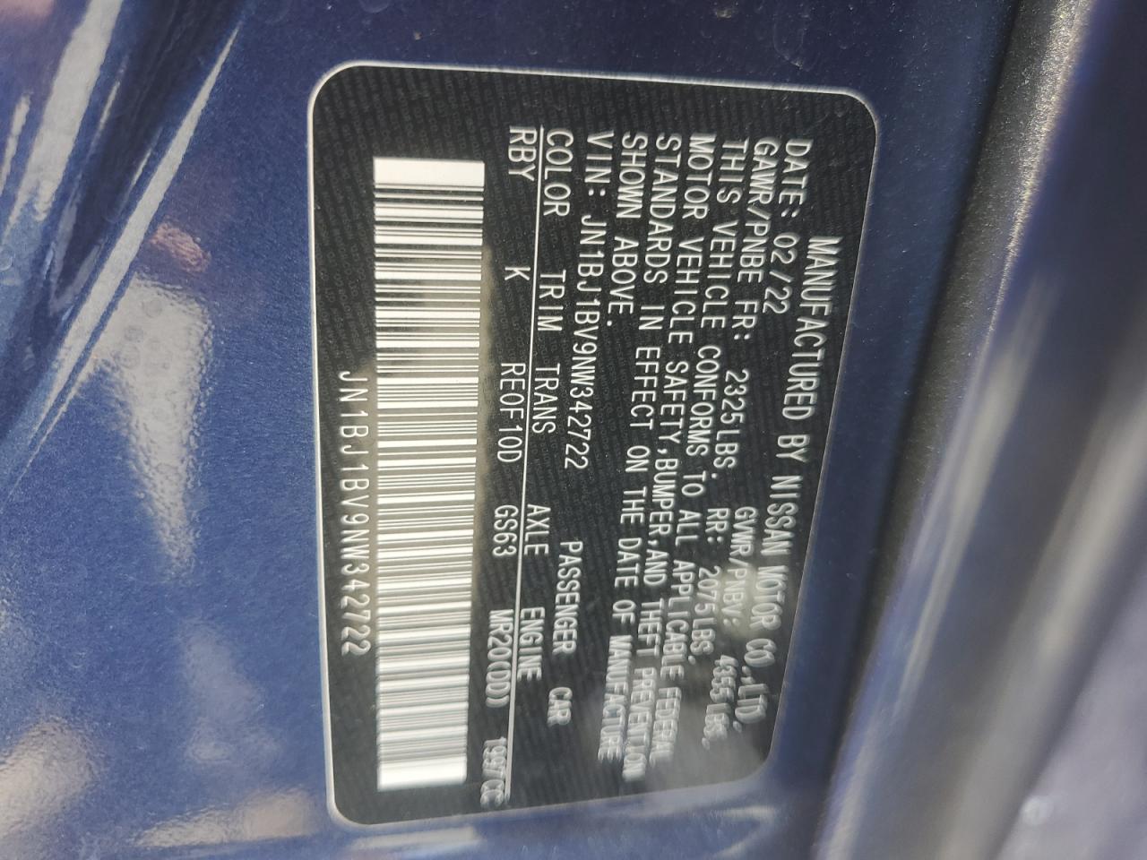 2022 Nissan Rogue Sport Sv VIN: JN1BJ1BV9NW342722 Lot: 64467215