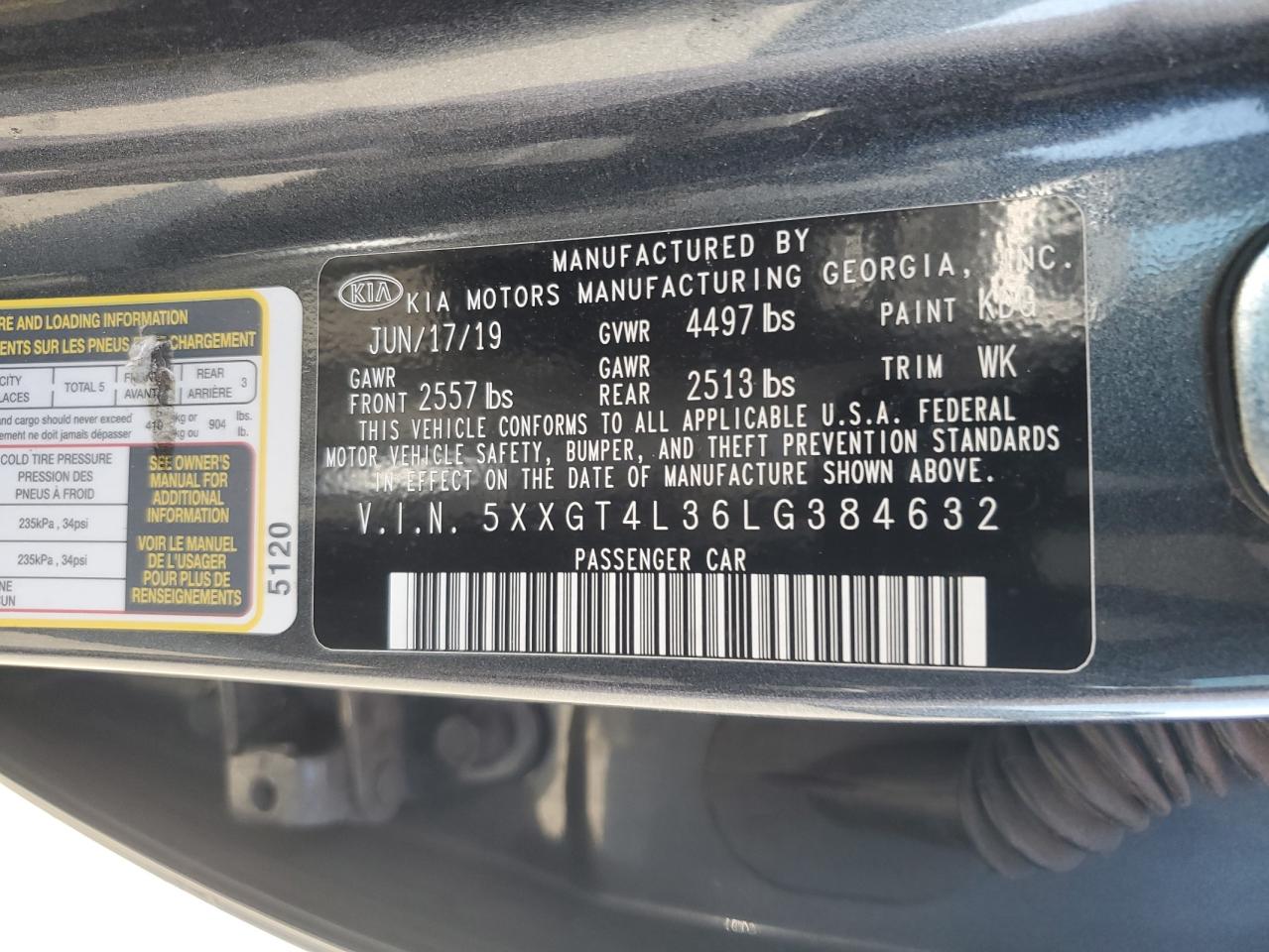 5xxgt4l36lg384632 5XXGT4L36LG384632 2020 Kia Optima Lx