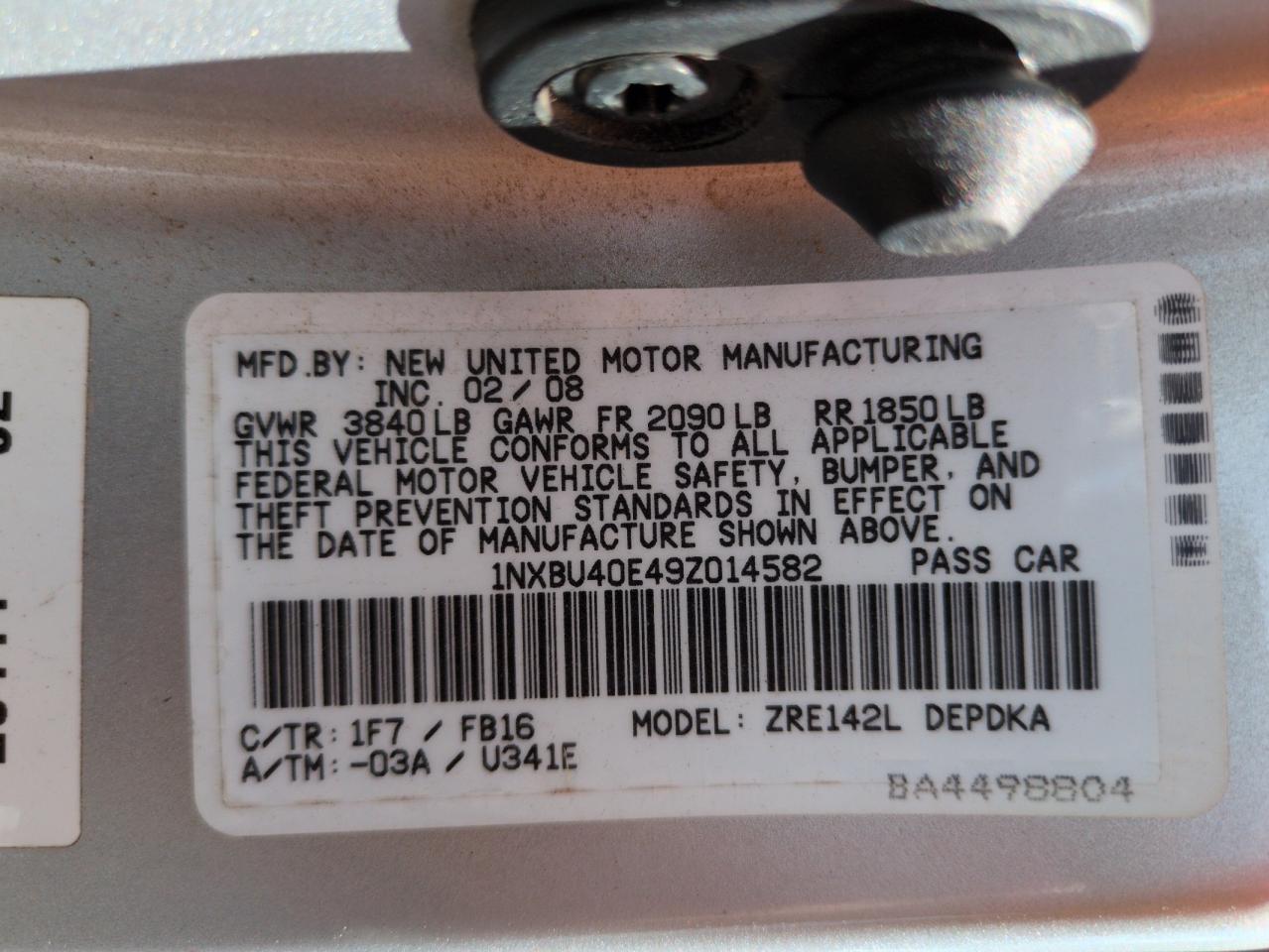2009 Toyota Corolla Base VIN: 1NXBU40E49Z014582 Lot: 62548385