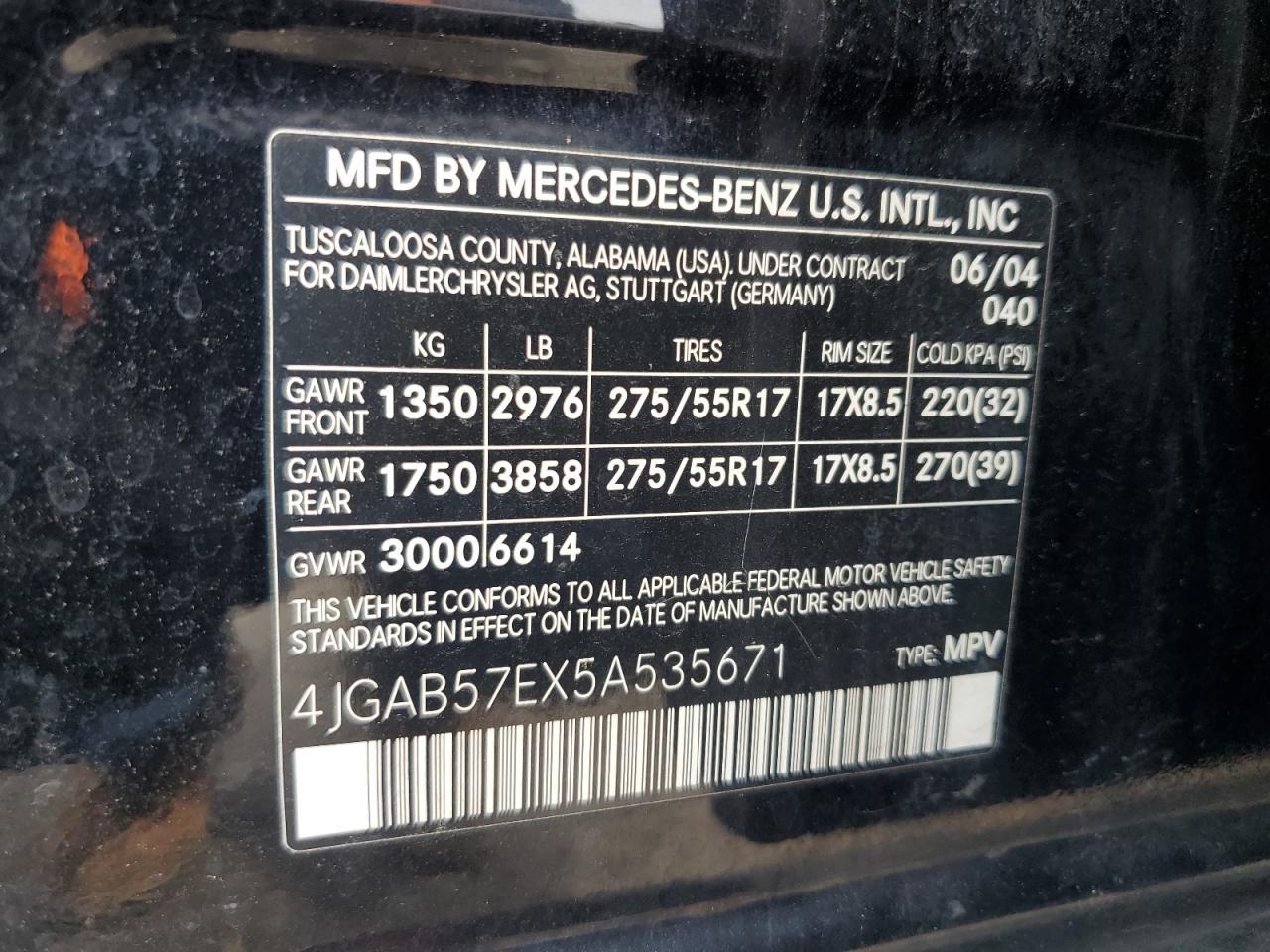 2005 Mercedes-Benz Ml 350 VIN: 4JGAB57EX5A535671 Lot: 64883865
