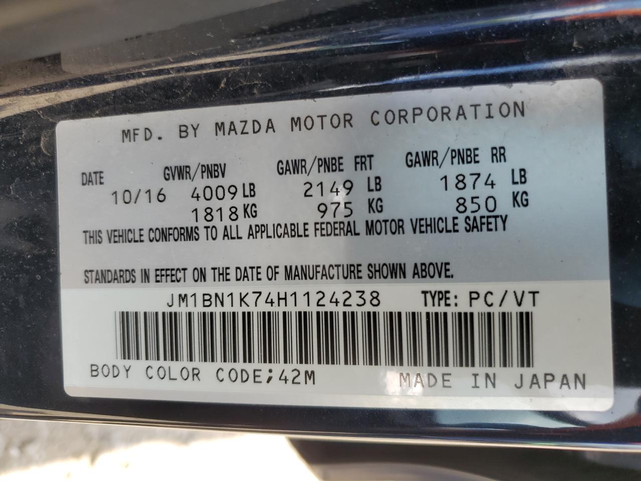 2017 Mazda 3 Sport VIN: JM1BN1K74H1124238 Lot: 63808385