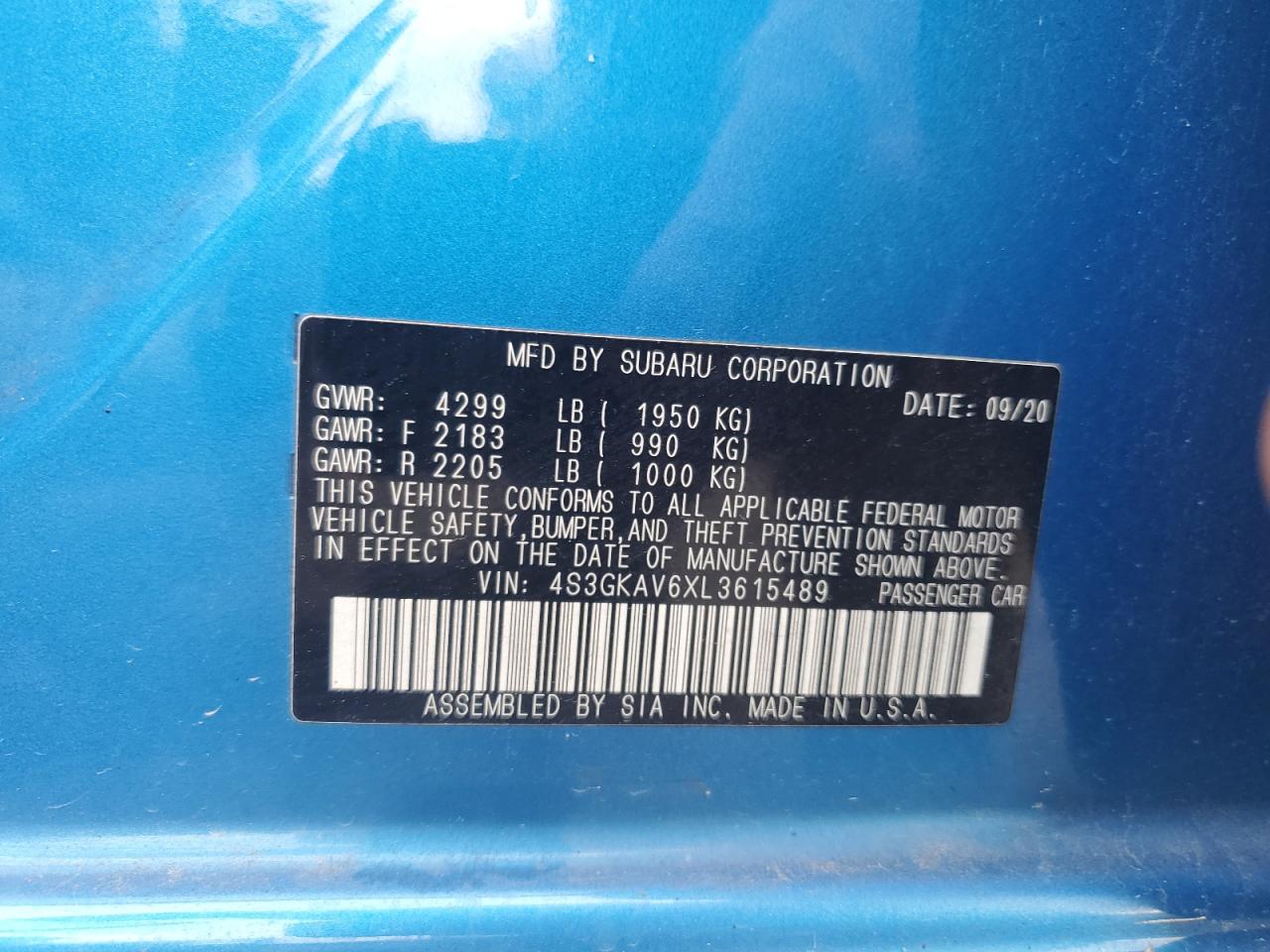 2020 Subaru Impreza Premium VIN: 4S3GKAV6XL3615489 Lot: 64025705