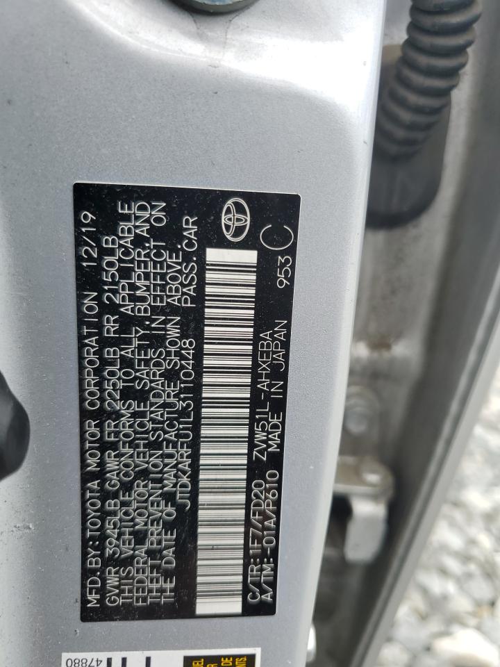 2020 Toyota Prius L VIN: JTDKARFU1L3110448 Lot: 62989195