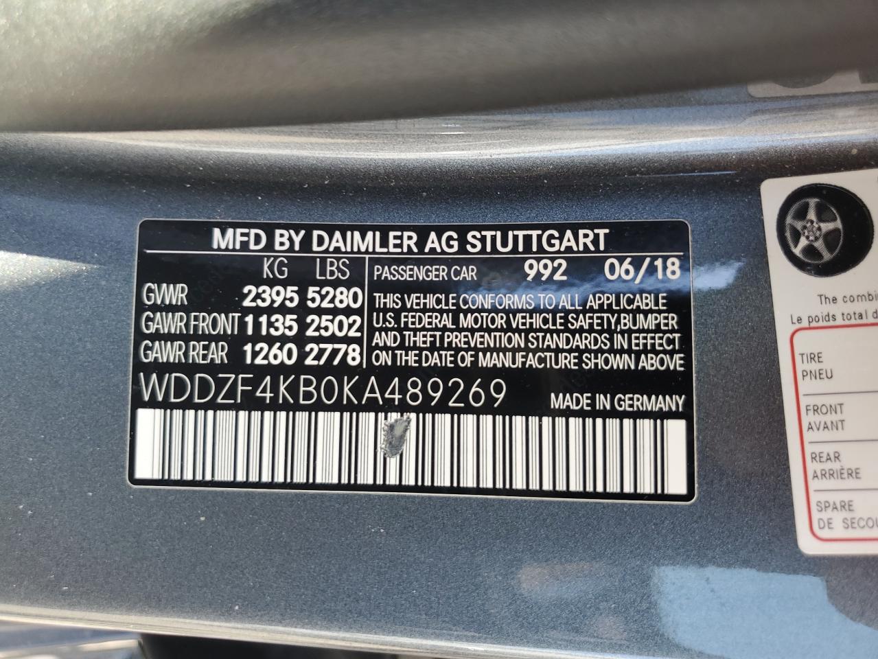 2019 Mercedes-Benz E 300 4Matic VIN: WDDZF4KB0KA489269 Lot: 63782925