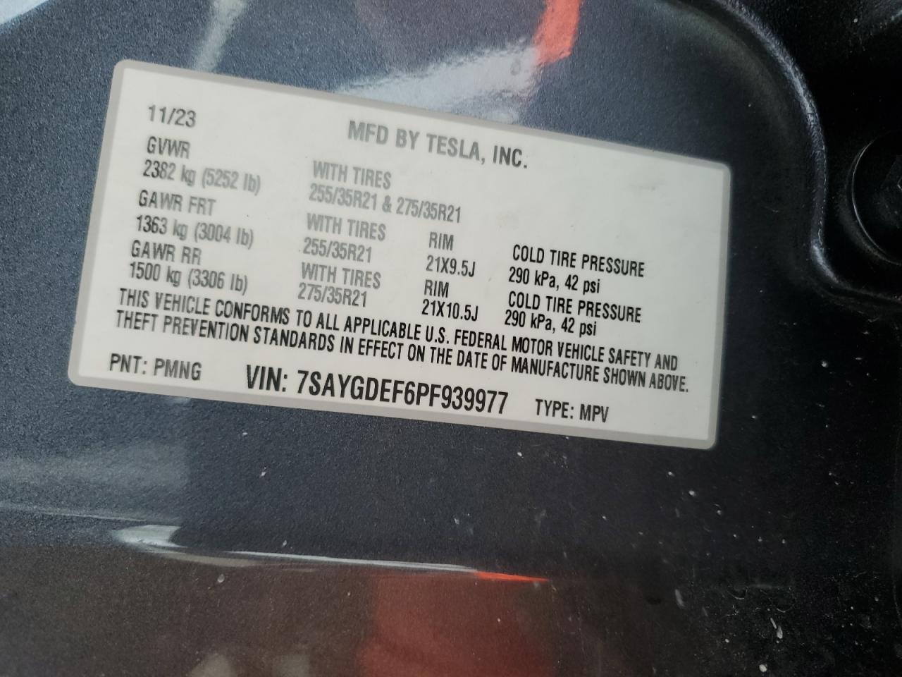 2023 Tesla Model Y VIN: 7SAYGDEF6PF939977 Lot: 63372845