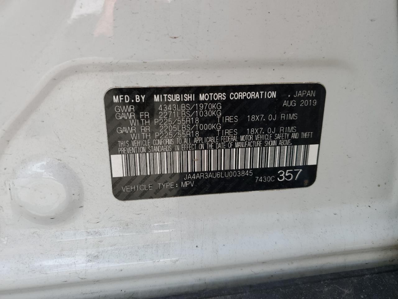 2020 Mitsubishi Outlander Sport Es VIN: JA4AR3AU6LU003845 Lot: 63501445
