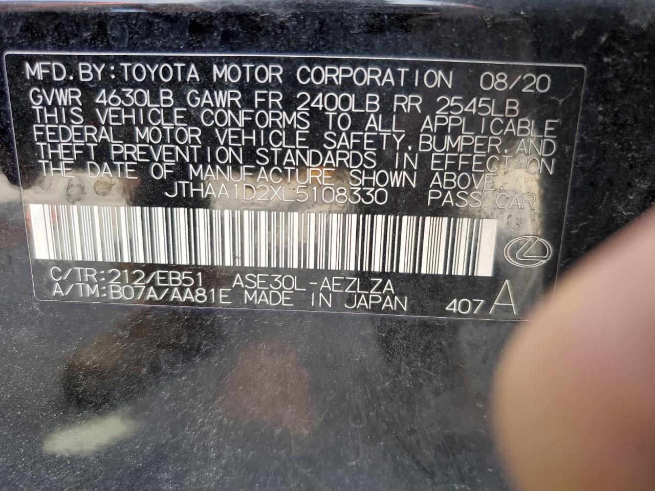 2020 Lexus Is 300 VIN: JTHAA1D2XL5108330 Lot: 64171815