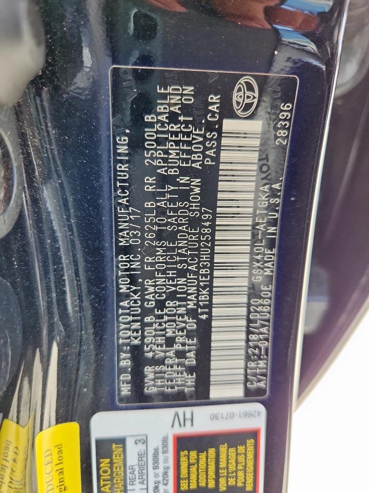 2017 Toyota Avalon Xle VIN: 4T1BK1EB3HU258497 Lot: 64549555