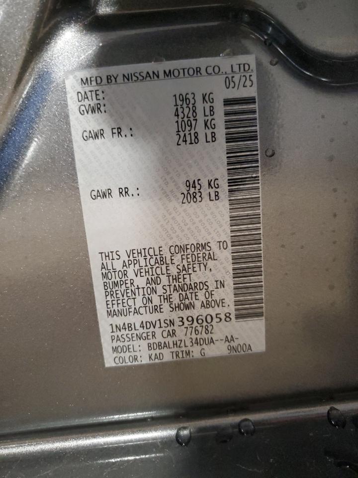 2025 Nissan Altima Sv VIN: 1N4BL4DV1SN396058 Lot: 63654095