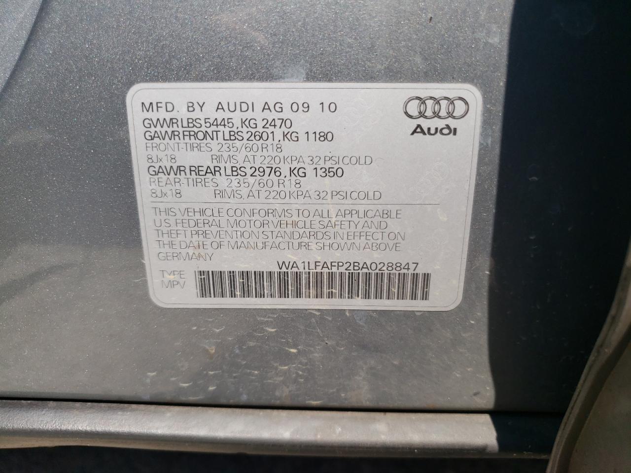 2011 Audi Q5 Premium Plus VIN: WA1LFAFP2BA028847 Lot: 64326715
