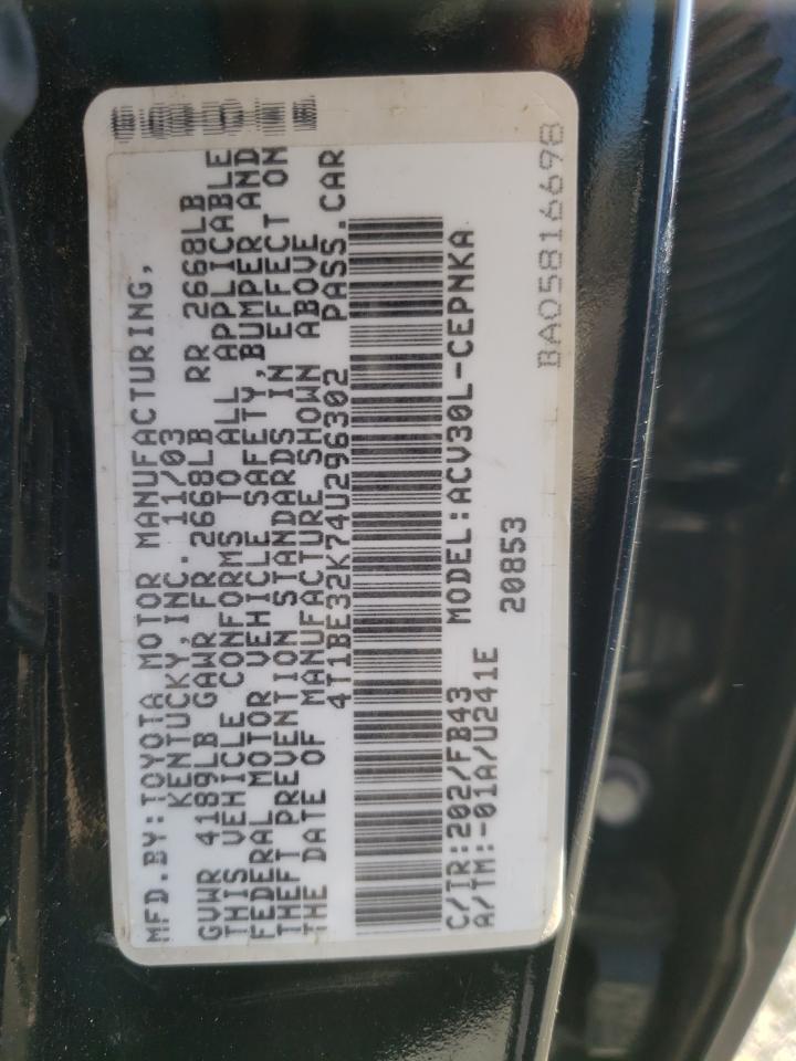 2004 Toyota Camry Le VIN: 4T1BE32K74U296302 Lot: 64356315